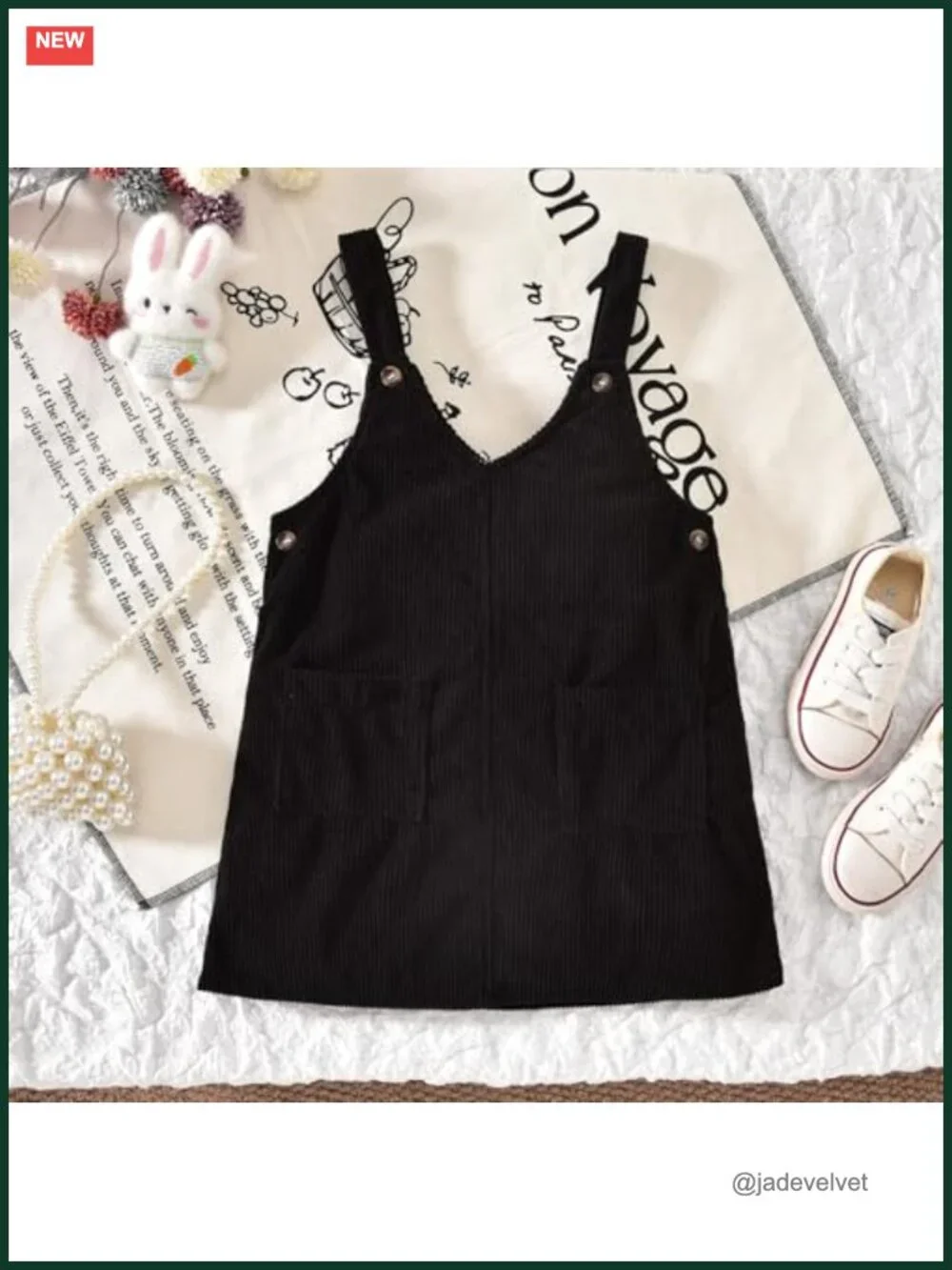 Toddler Girl V Neck Corduroy Pinafore Overall Dress Short Sleeve T-Shirt Set